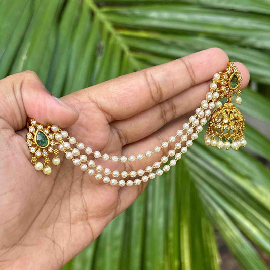 Jhumka with Attached 3 Layer Mattal Green Kemp Stone jhumka J0105-O54