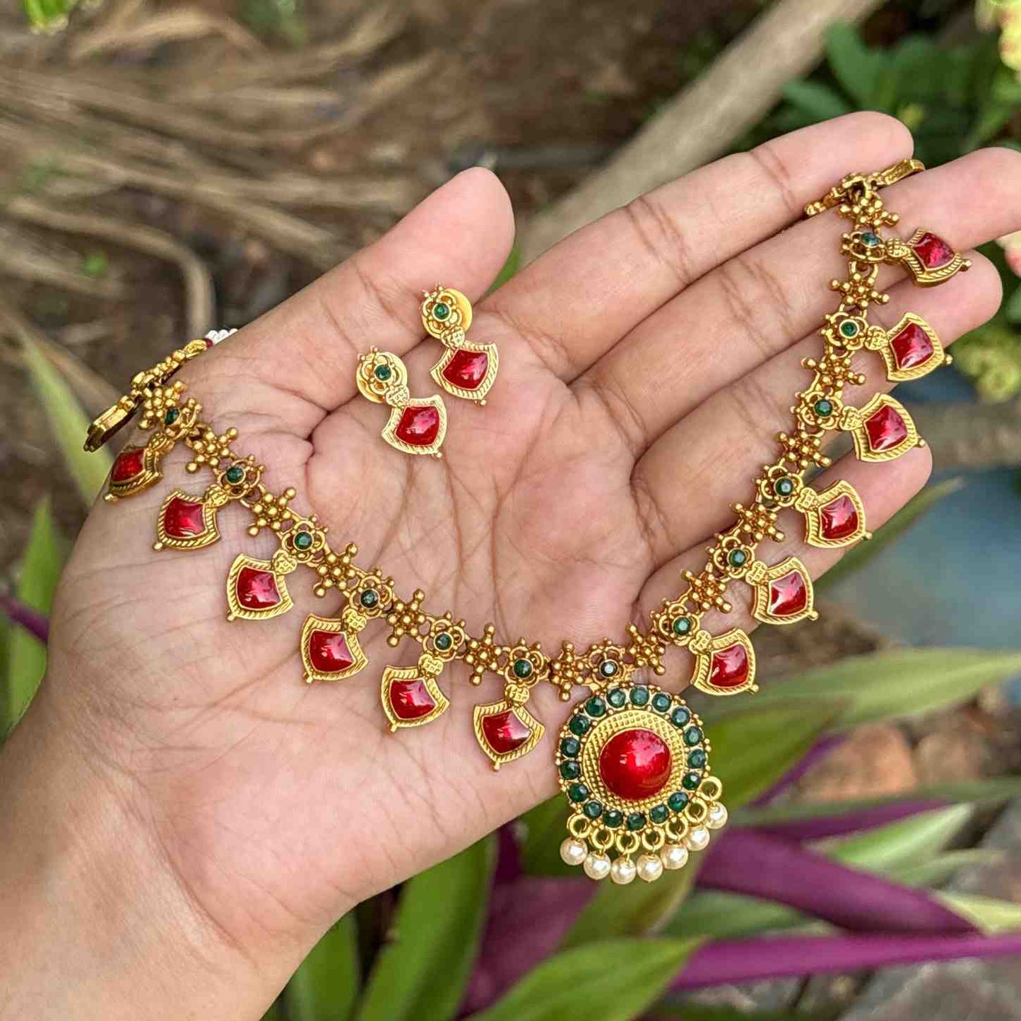 Premium Quality Traditional Palaka Necklace with Earring N0245-D28