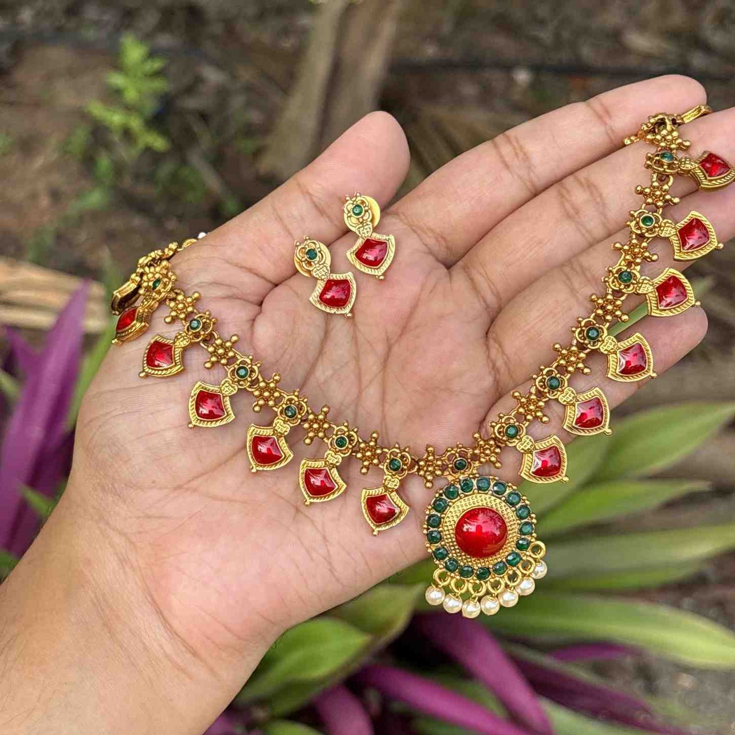 Premium Quality Traditional Palaka Necklace with Earring N0245-D28