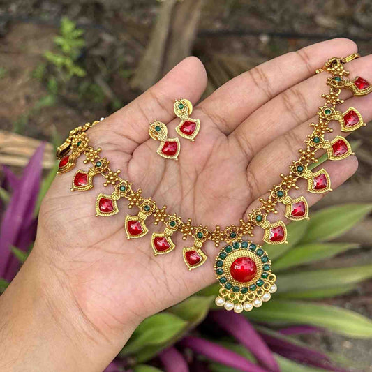 Premium Quality Traditional Palaka Necklace with Earring N0245-D28