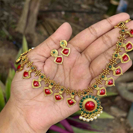 Premium Quality Traditional Palaka Necklace with Earring N0245-D28