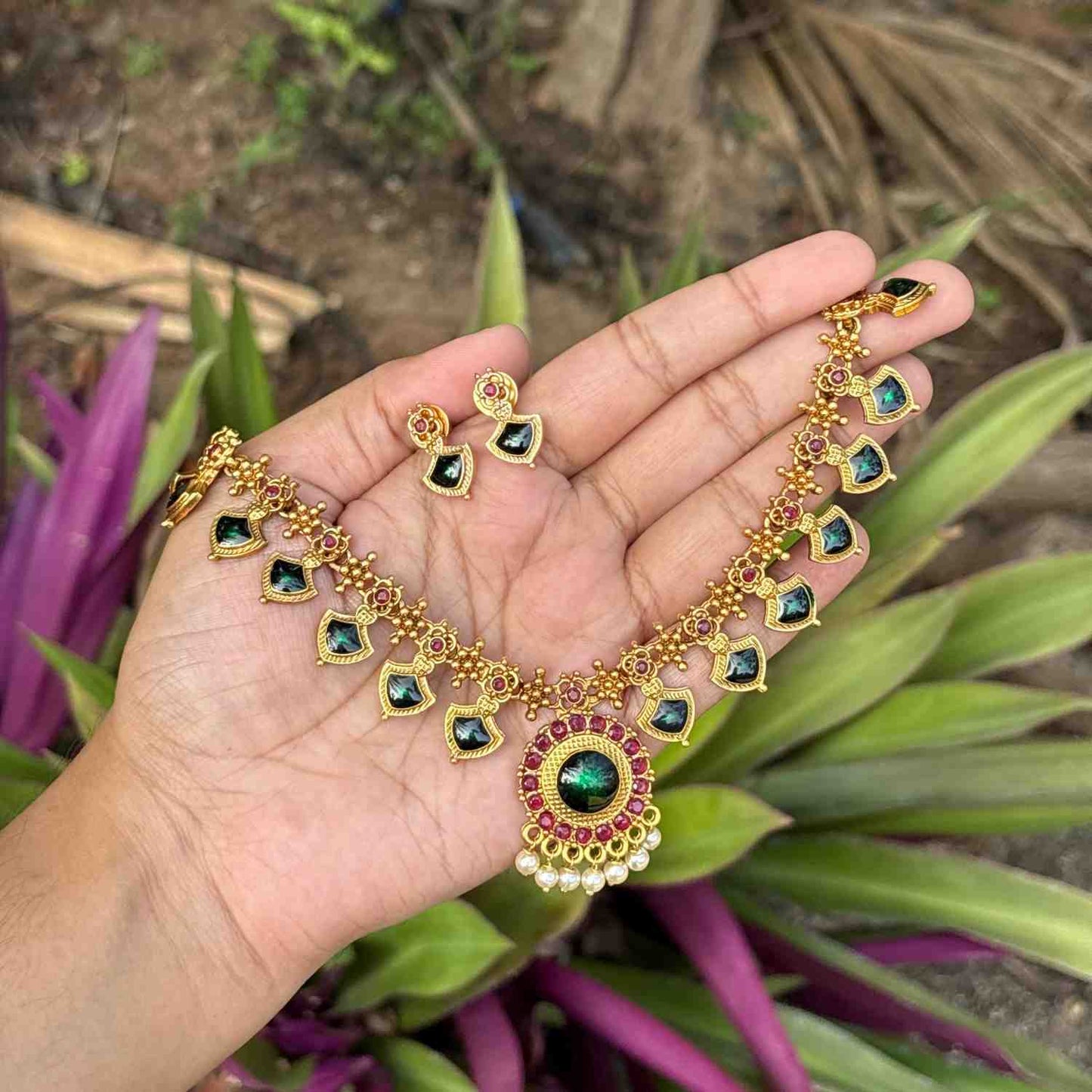 Premium Quality Traditional Palaka Necklace with Earring N0246-D28