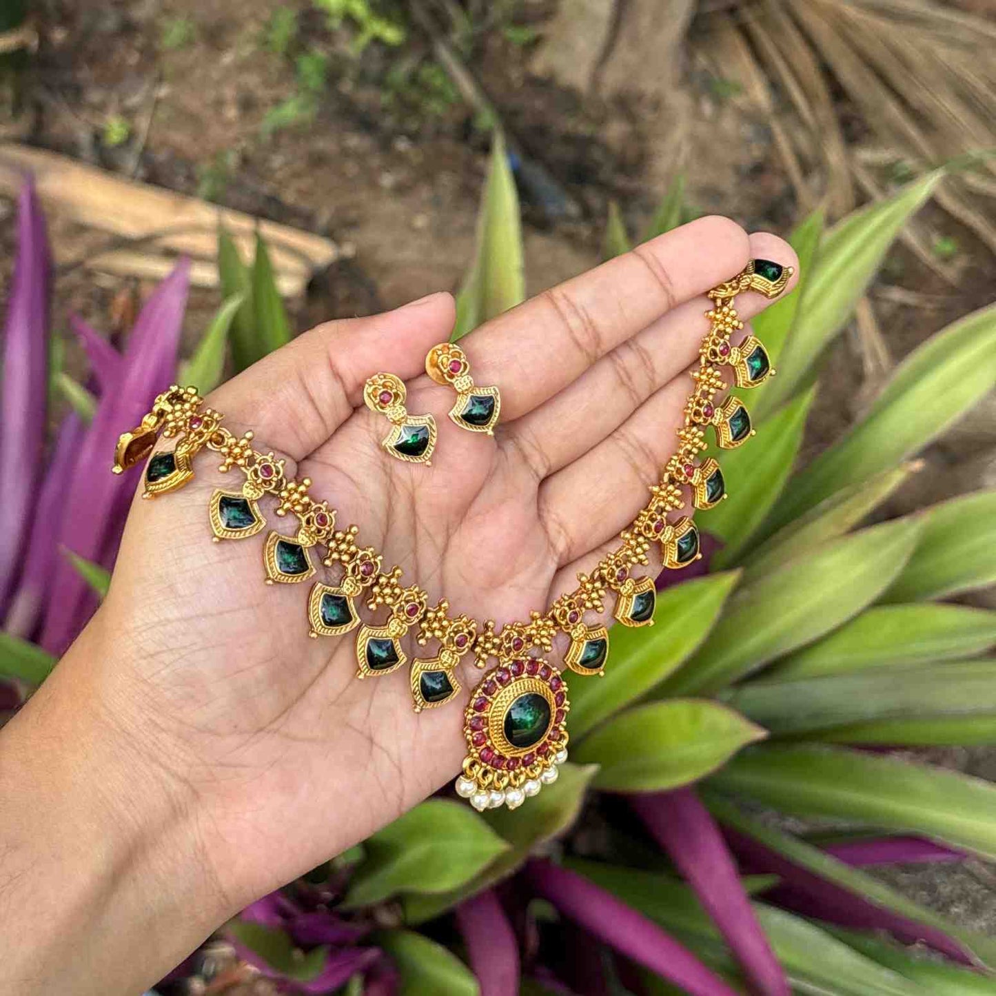 Premium Quality Traditional Palaka Necklace with Earring N0246-D28