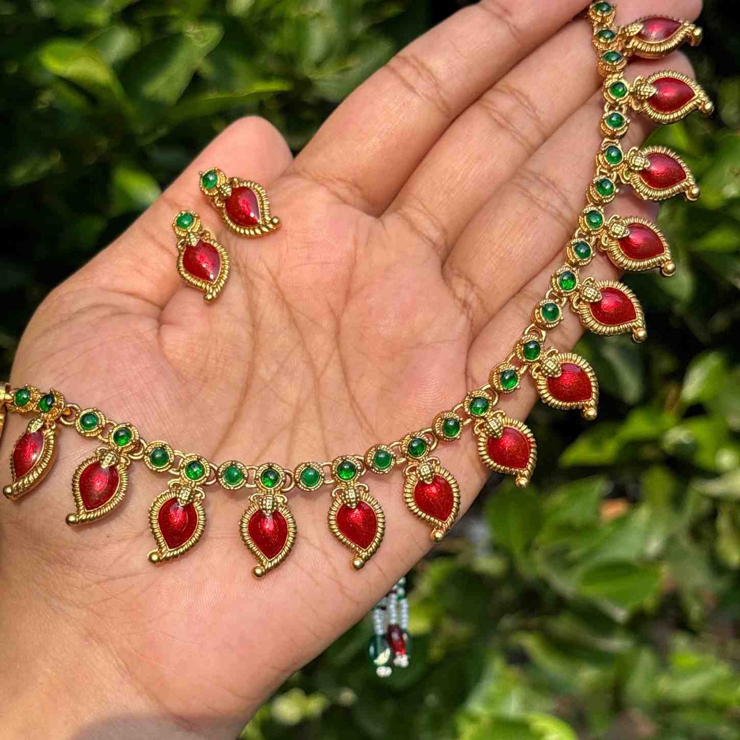 Premium Quality Traditional Red Manga Mango motif Palaka Necklace with Earring N0247-D24
