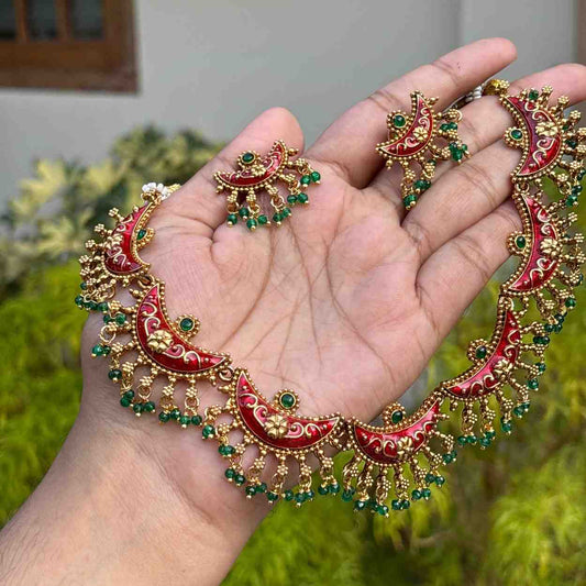 Premium Look Enamel Painted  Necklace with Earring N0251-D31