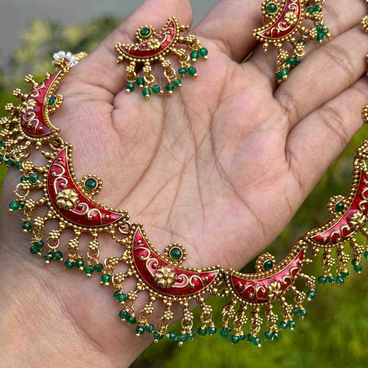 Premium Look Enamel Painted  Necklace with Earring N0251-D31