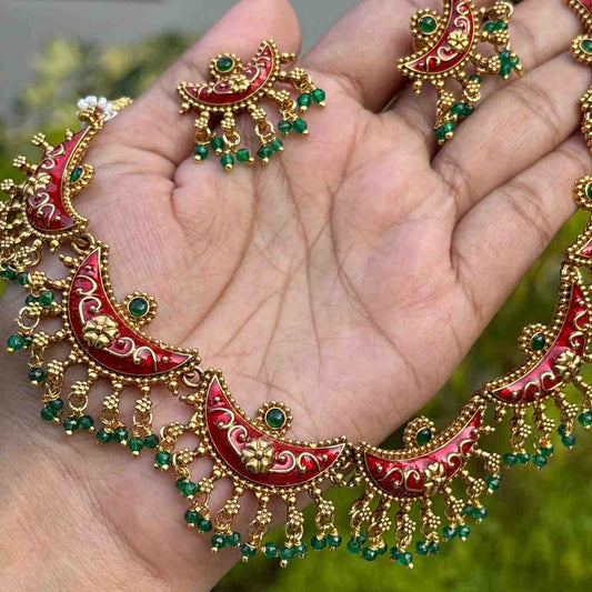 Premium Look Enamel Painted  Necklace with Earring N0251-D31
