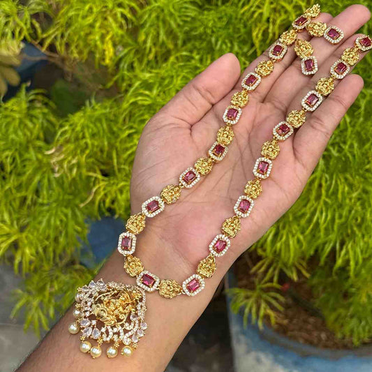 Premium Quality Lakshmi Pendent Ruby Stone Haram with earrings H0063-I70