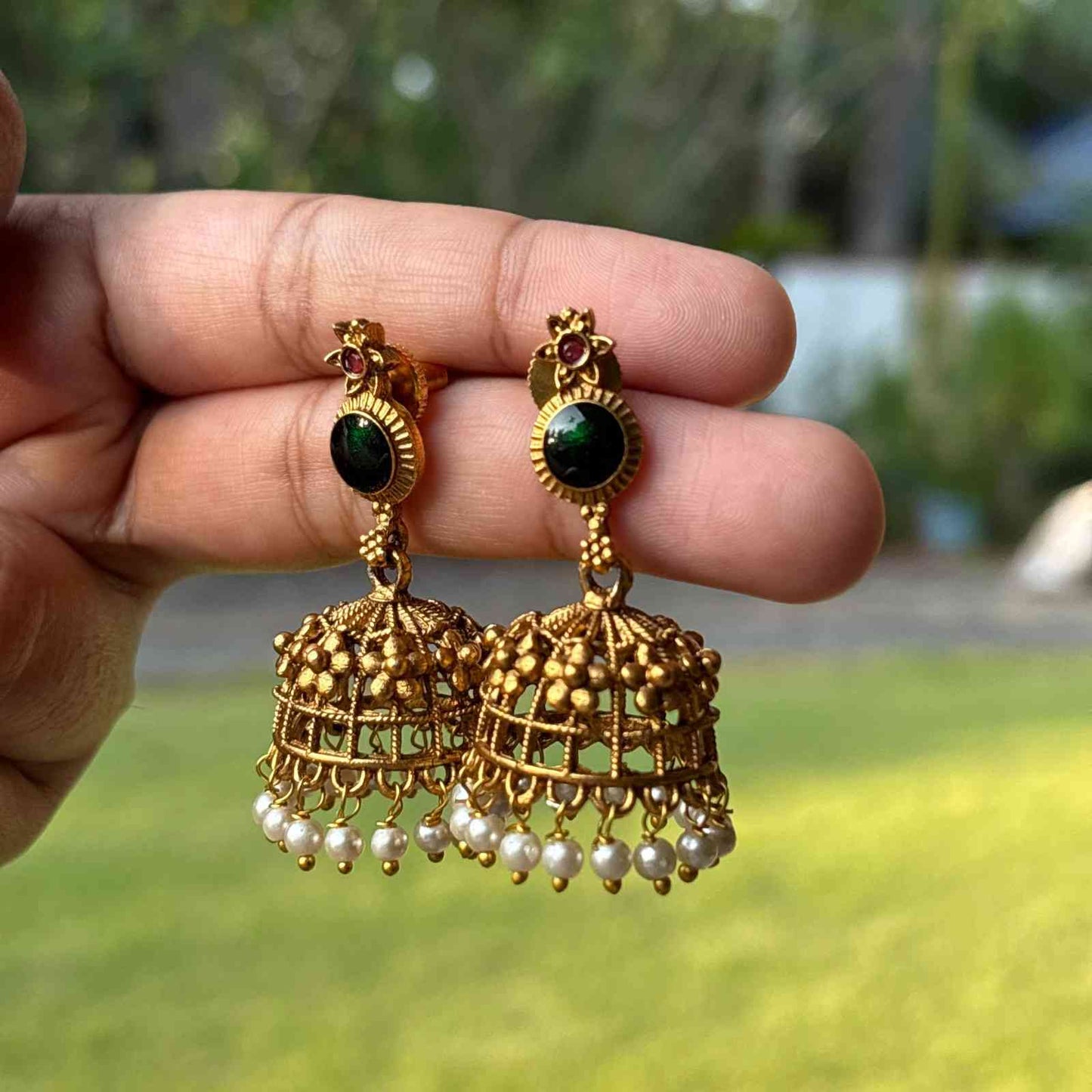 Premium Look Green Enamel Palaka Necklace with Earring N0252-D25