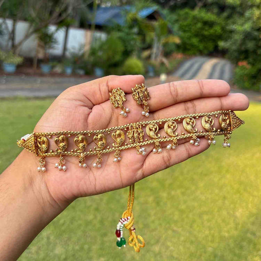 Premium Look Peacock pattern Temple collection chocker with Earring N0254-D35