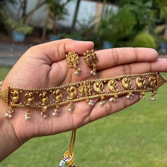 Premium Look Peacock pattern Temple collection chocker with Earring N0254-D35