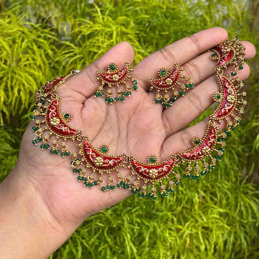 Premium Look Enamel Painted  Necklace with Earring N0251-D31