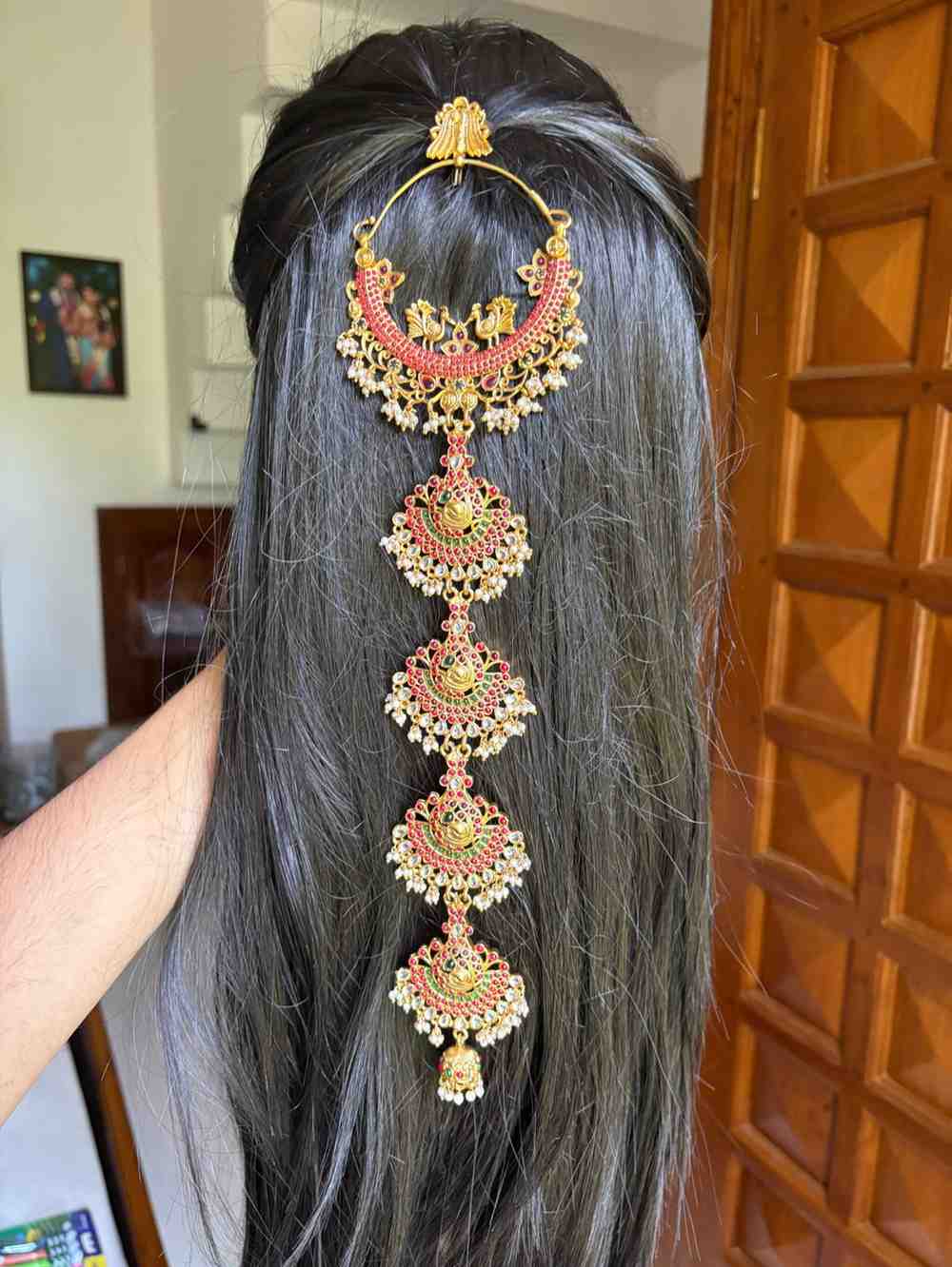 Premium Quality Floral Pattern Jada Billa Hoop backside designed with kemp Stones  HA048