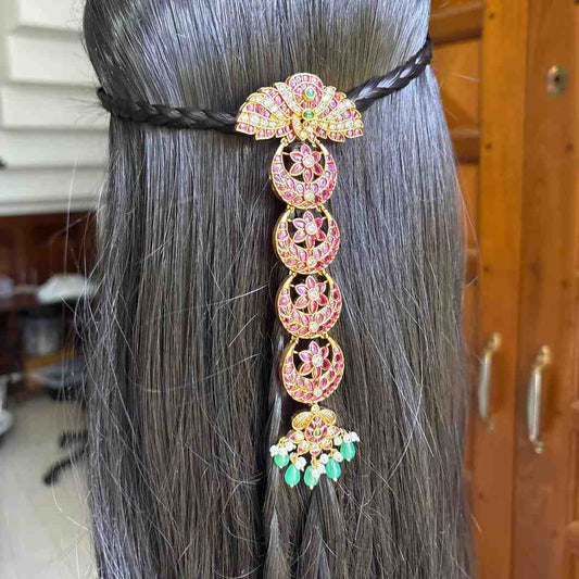 Premium Quality Floral Pattern Jada Billa Hoop backside designed with Pota Stones  HA047-N112