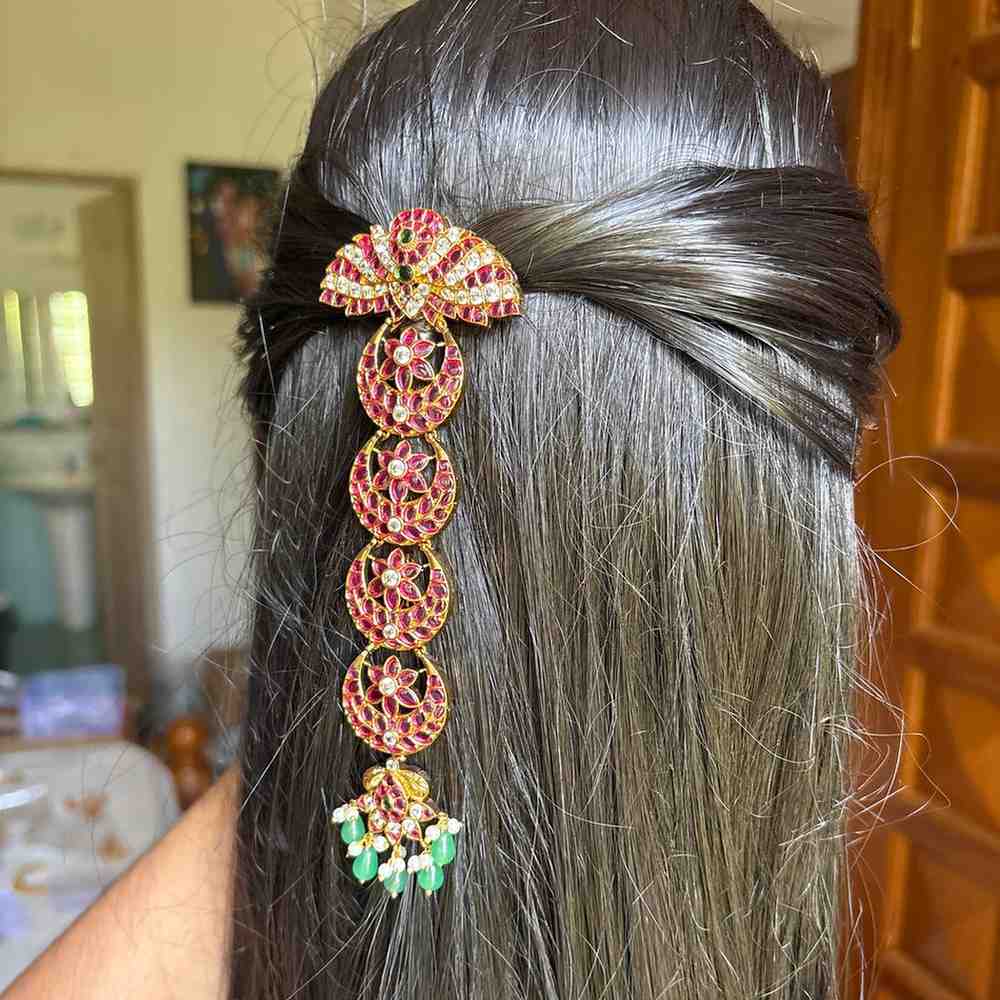 Premium Quality Floral Pattern Jada Billa Hoop backside designed with Pota Stones  HA047-N112