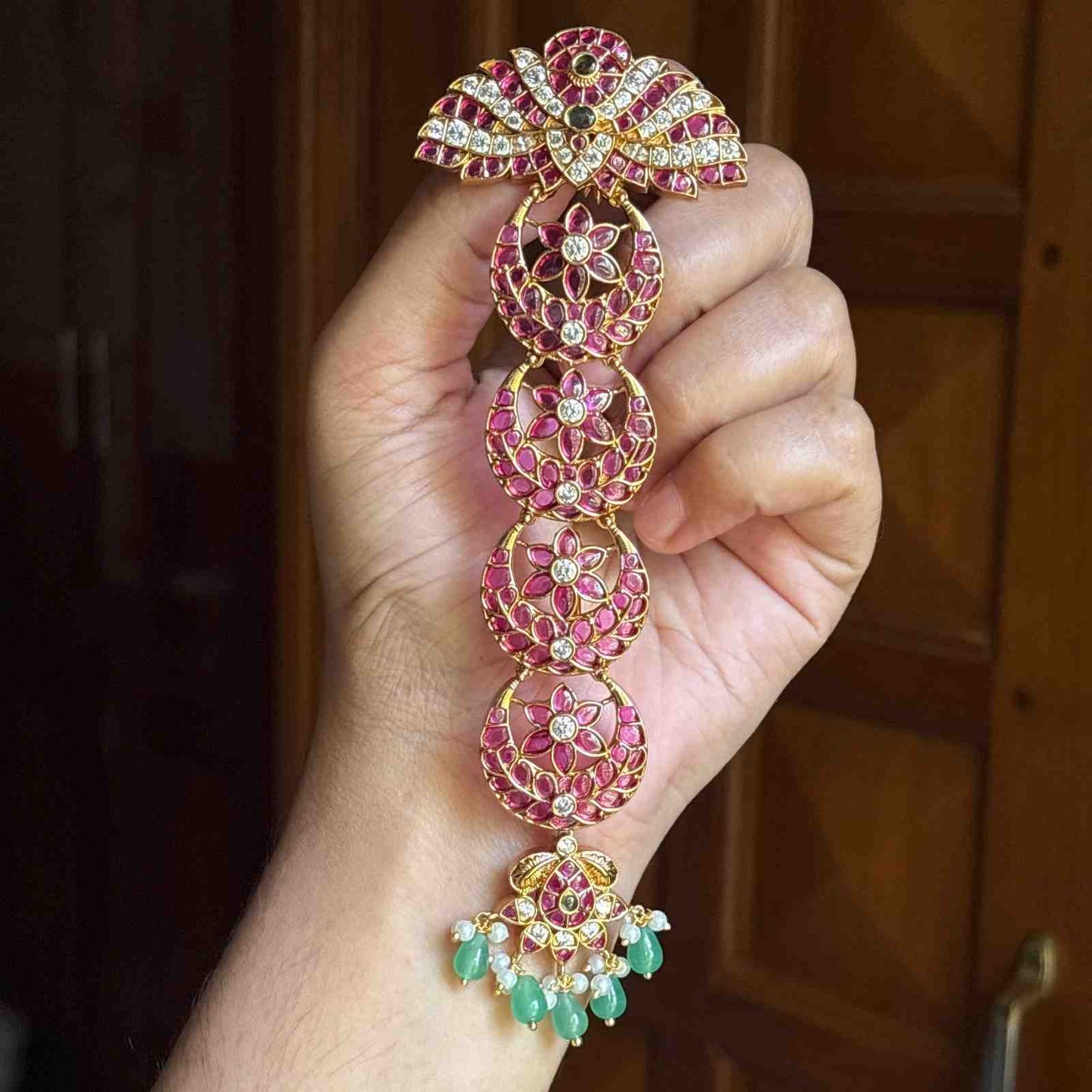 Premium Quality Floral Pattern Jada Billa Hoop backside designed with Pota Stones  HA047-N112