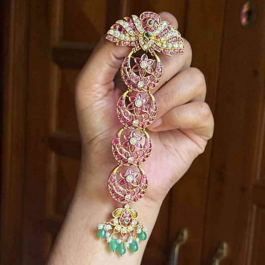 Premium Quality Floral Pattern Jada Billa Hoop backside designed with Pota Stones  HA047-N112