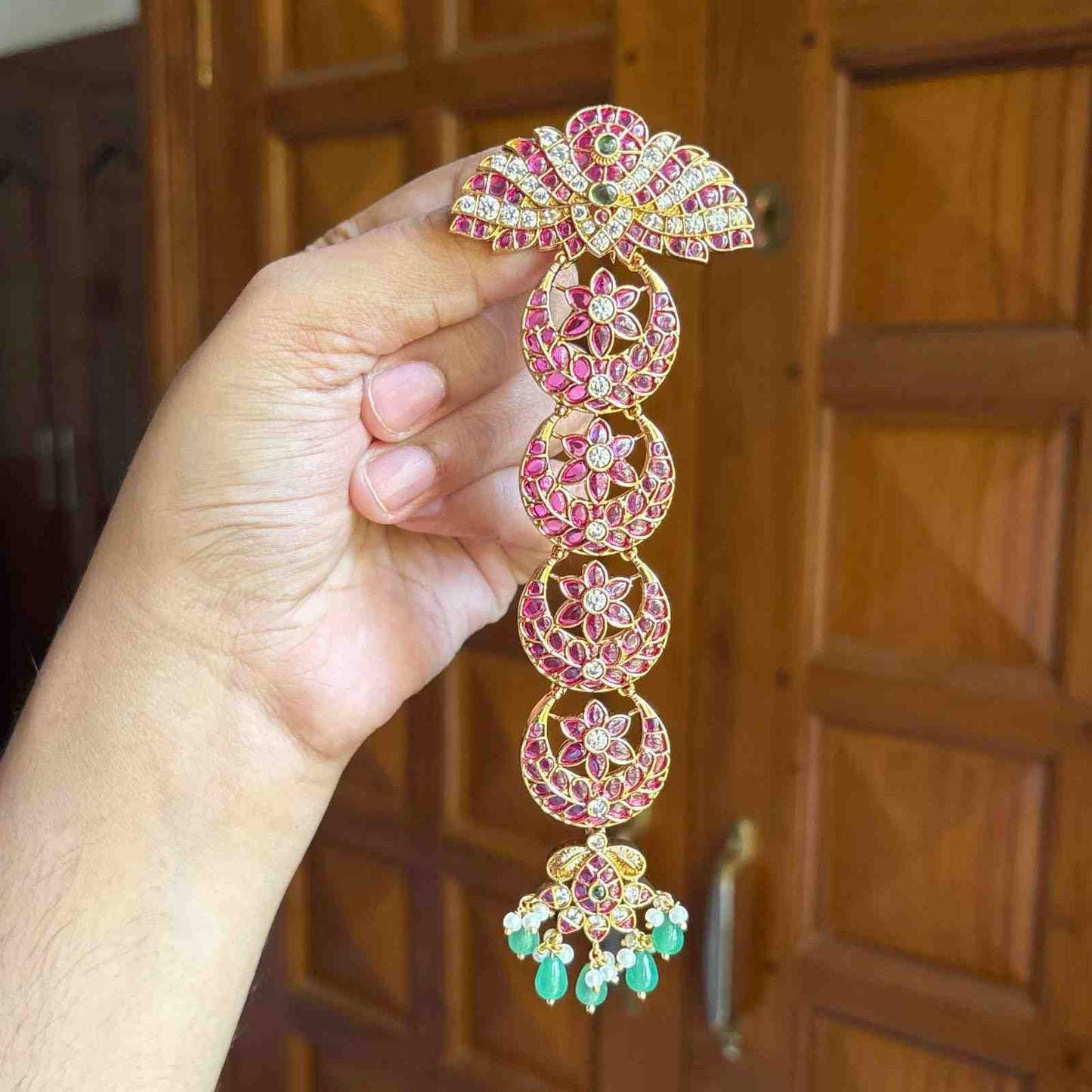 Premium Quality Floral Pattern Jada Billa Hoop backside designed with Pota Stones  HA047-N112