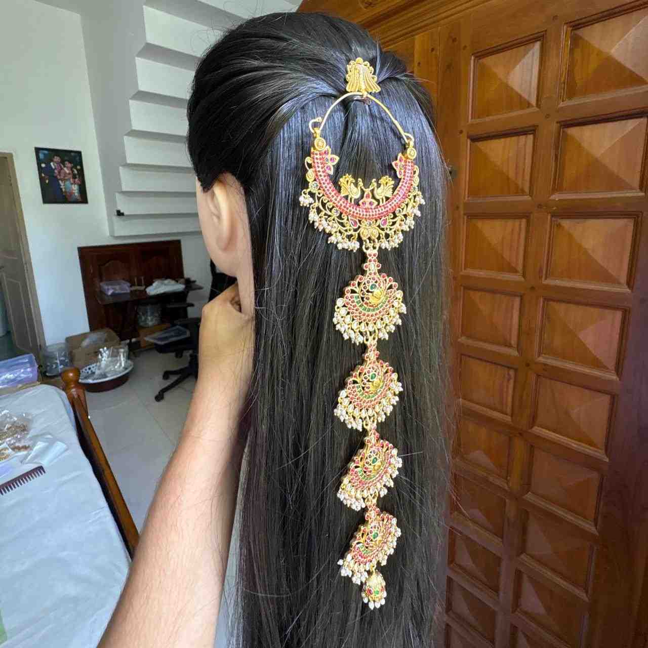 Premium Quality Floral Pattern Jada Billa Hoop backside designed with kemp Stones  HA048
