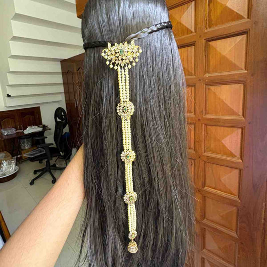 Premium Quality Floral Pattern Pearl Jada Billa Hoop backside designed with American Diamonds HA049