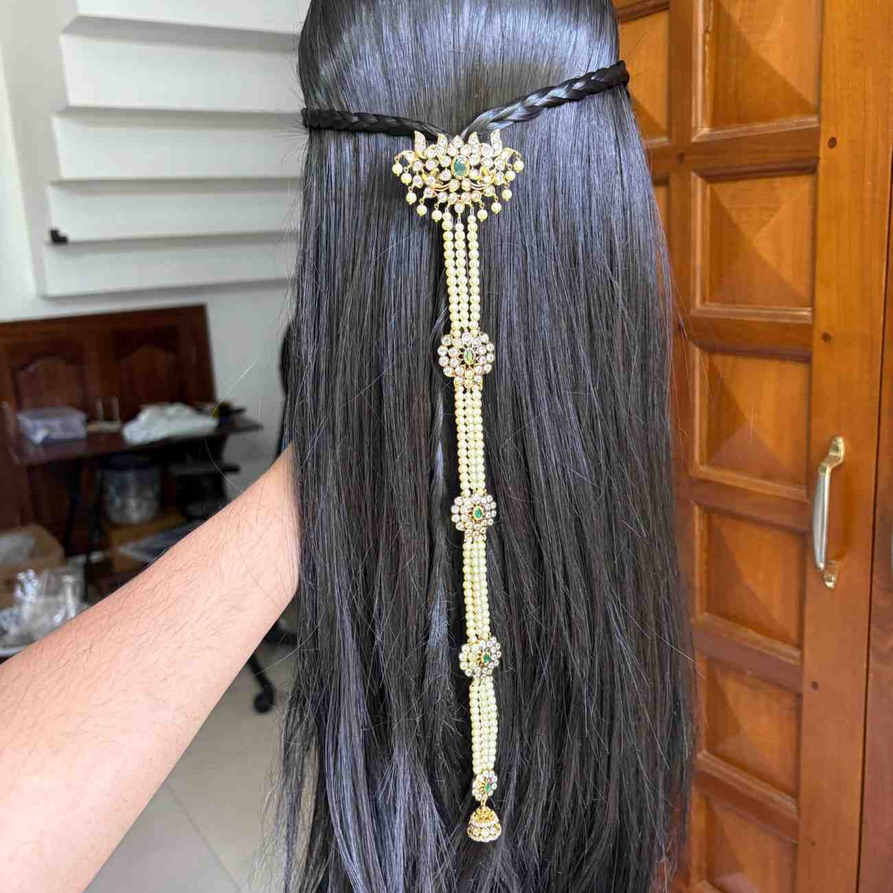 Premium Quality Floral Pattern Pearl Jada Billa Hoop backside designed with American Diamonds HA049