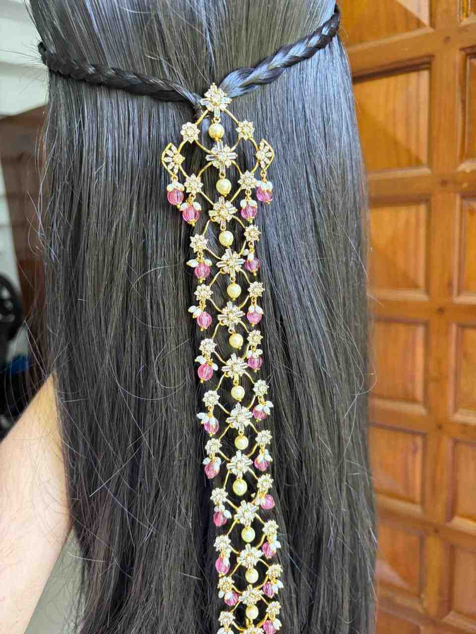 Premium Quality Floral Pattern Pearl Jada Billa Hoop backside designed with American Diamonds HA050