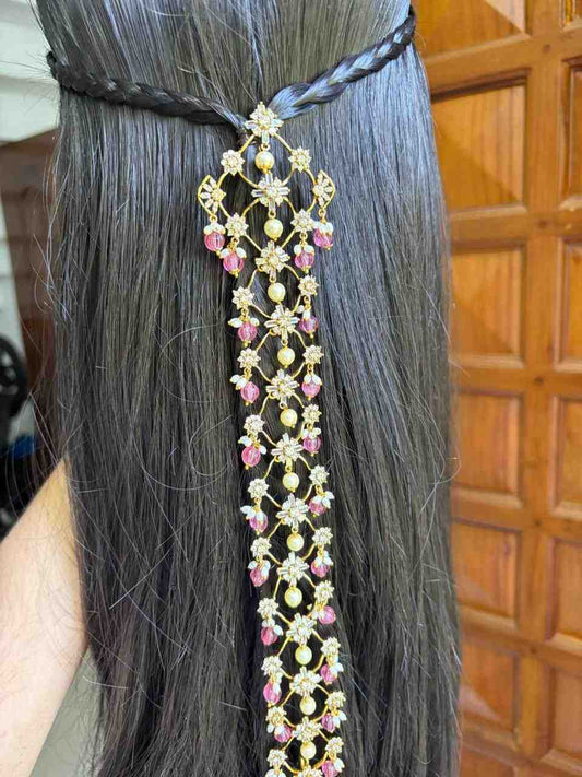 Premium Quality Floral Pattern Pearl Jada Billa Hoop backside designed with American Diamonds HA050