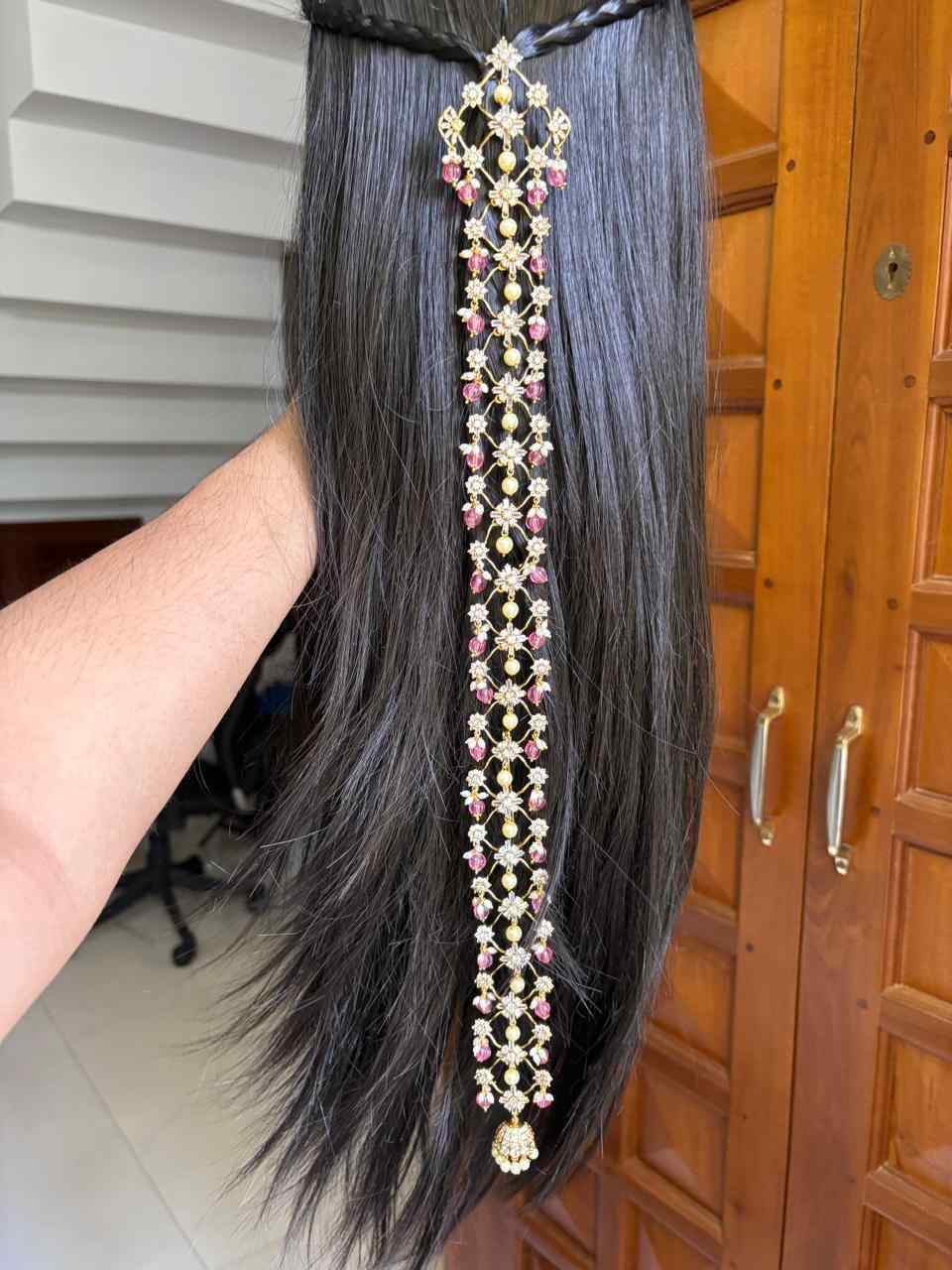 Premium Quality Floral Pattern Pearl Jada Billa Hoop backside designed with American Diamonds HA050