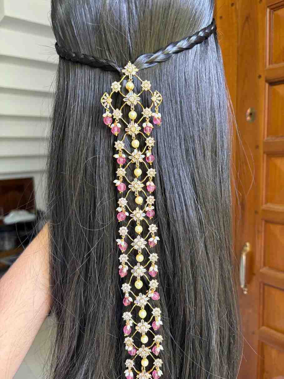 Premium Quality Floral Pattern Pearl Jada Billa Hoop backside designed with American Diamonds HA050