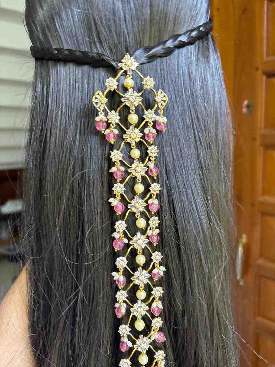 Premium Quality Floral Pattern Pearl Jada Billa Hoop backside designed with American Diamonds HA050