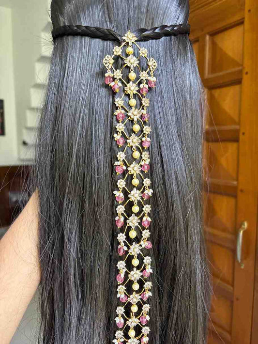 Premium Quality Floral Pattern Pearl Jada Billa Hoop backside designed with American Diamonds HA050