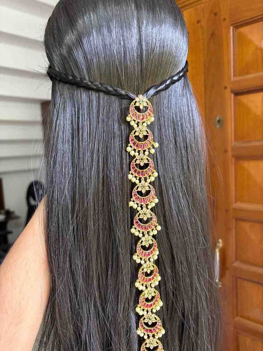 Premium Quality Floral Pattern Pearl Jada Billa Hoop backside designed with Pota Stones HA051