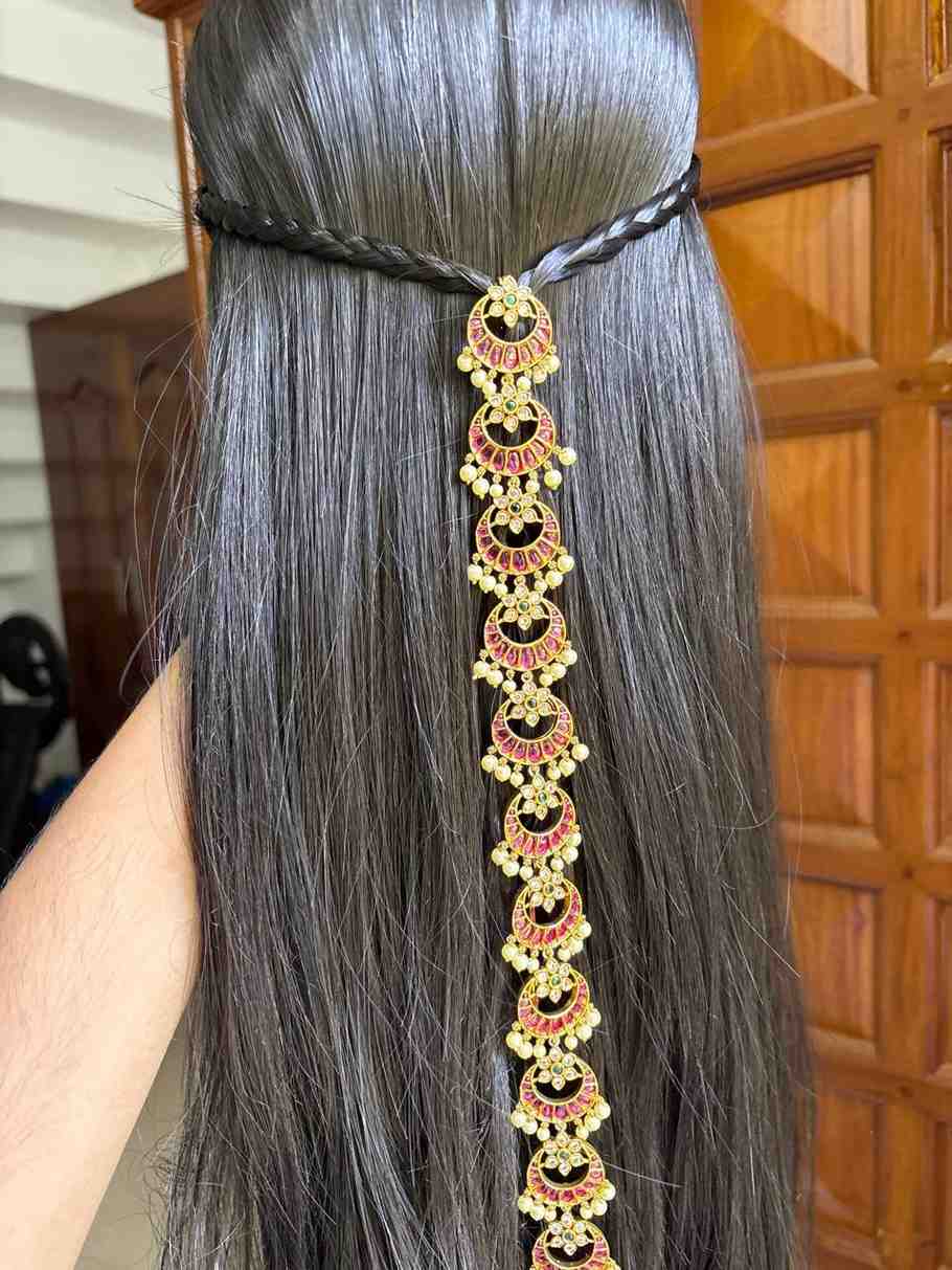 Premium Quality Floral Pattern Pearl Jada Billa Hoop backside designed with Pota Stones HA051
