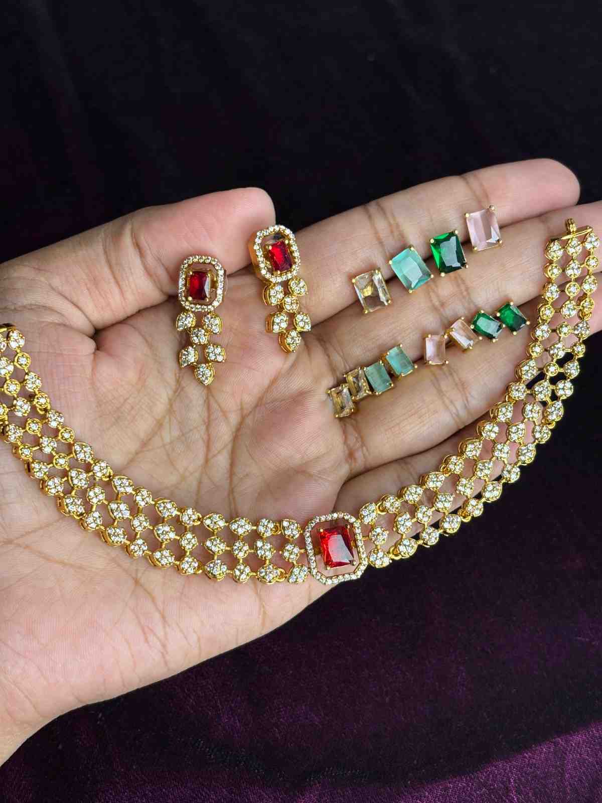 Premium Quality 5 in 1 Changeable AD Stone necklace WITH Earrings  N0255-O63