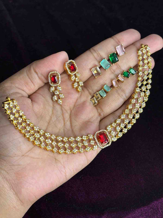 Premium Quality 5 in 1 Changeable AD Stone necklace WITH Earrings  N0255-O63