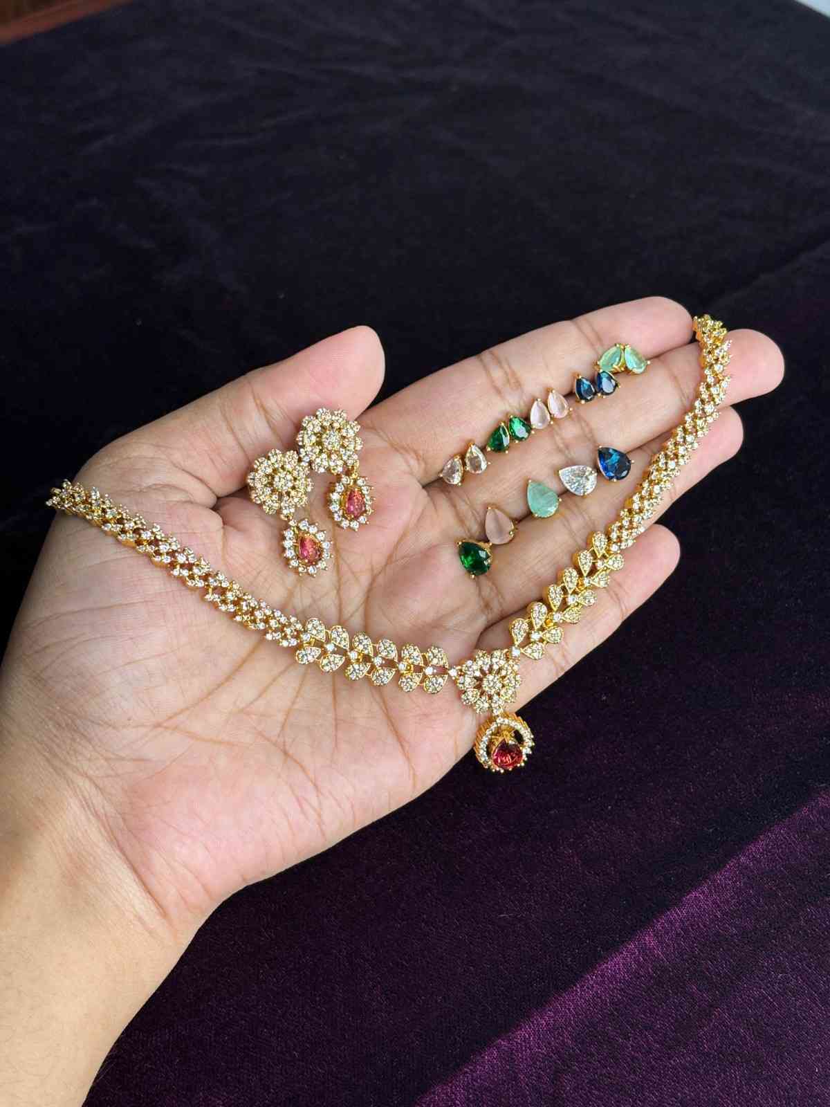 Premium Quality 6 in 1 Changeable AD Stone necklace WITH Earrings N0256-O67