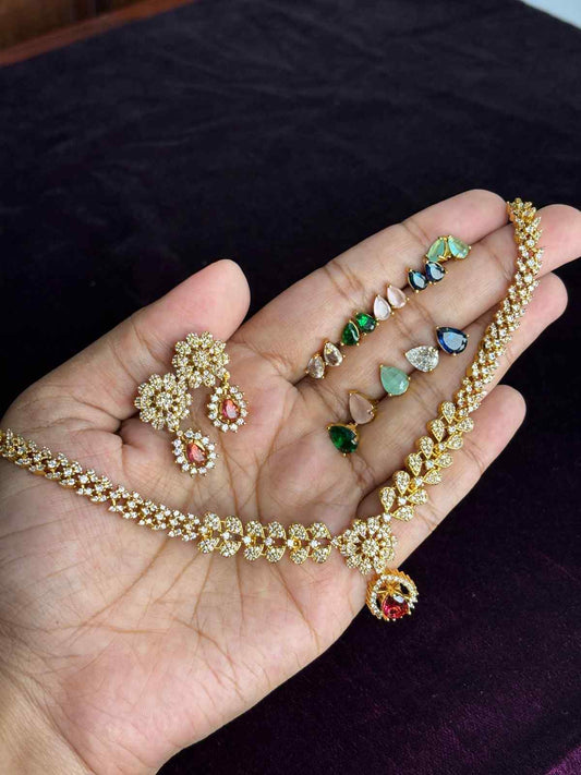 Premium Quality 6 in 1 Changeable AD Stone necklace WITH Earrings N0256-O67