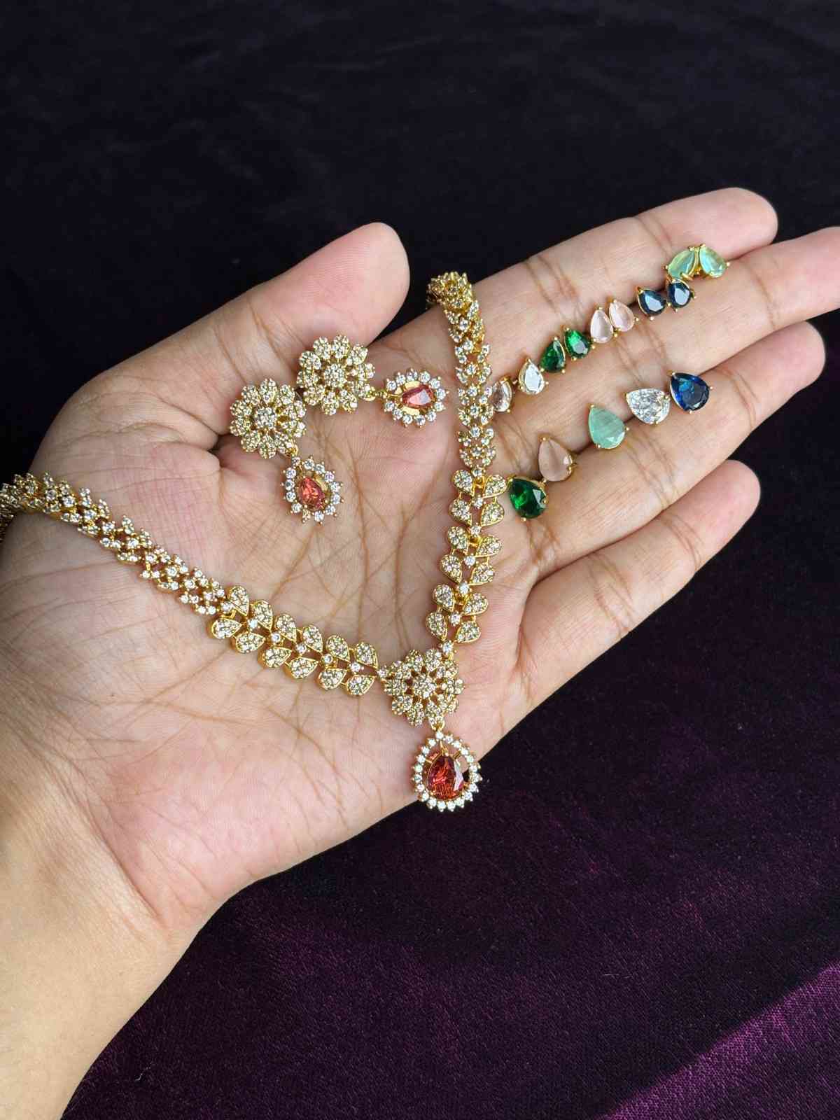Premium Quality 6 in 1 Changeable AD Stone necklace WITH Earrings N0256-O67