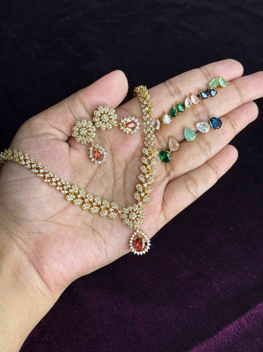 Premium Quality 6 in 1 Changeable AD Stone necklace WITH Earrings N0256-O67