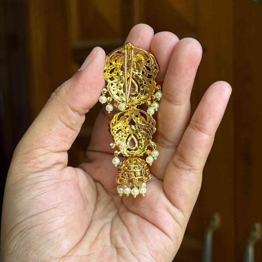 Premium Quality Floral Peacock Pattern Short Jada billa Hair Brooch / hair accessories HA054-C23