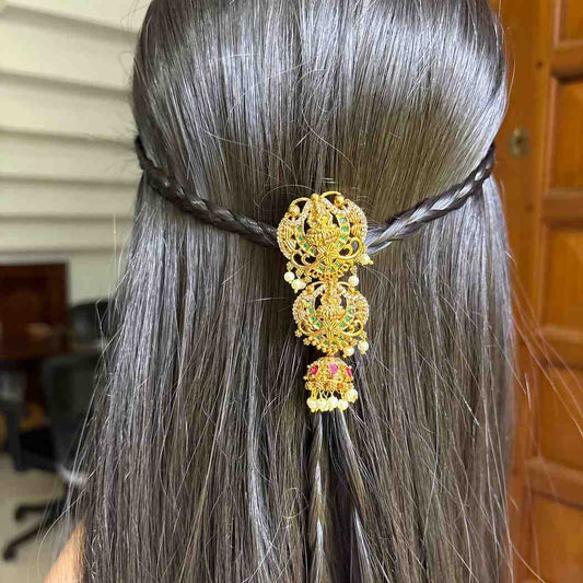 Premium Quality Floral Lakshmi Pattern Short Jada billa Hair Brooch/hair accessories HA056-C20