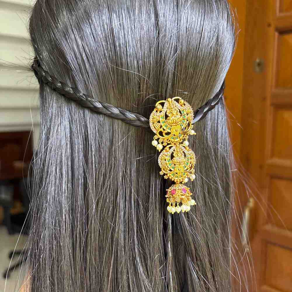 Premium Quality Floral Lakshmi Pattern Short Jada billa Hair Brooch/hair accessories HA056-C20