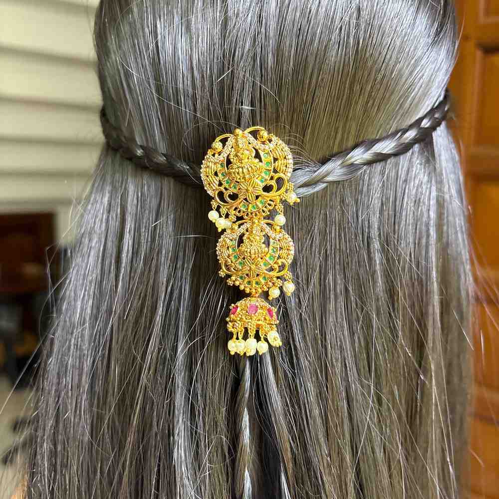 Premium Quality Floral Lakshmi Pattern Short Jada billa Hair Brooch/hair accessories HA056-C20