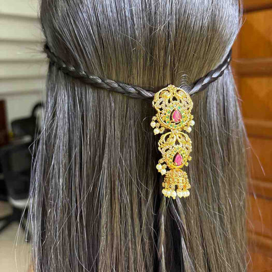 Premium Quality Floral Peacock Pattern Short Jada billa Hair Brooch / hair accessories HA054-C23