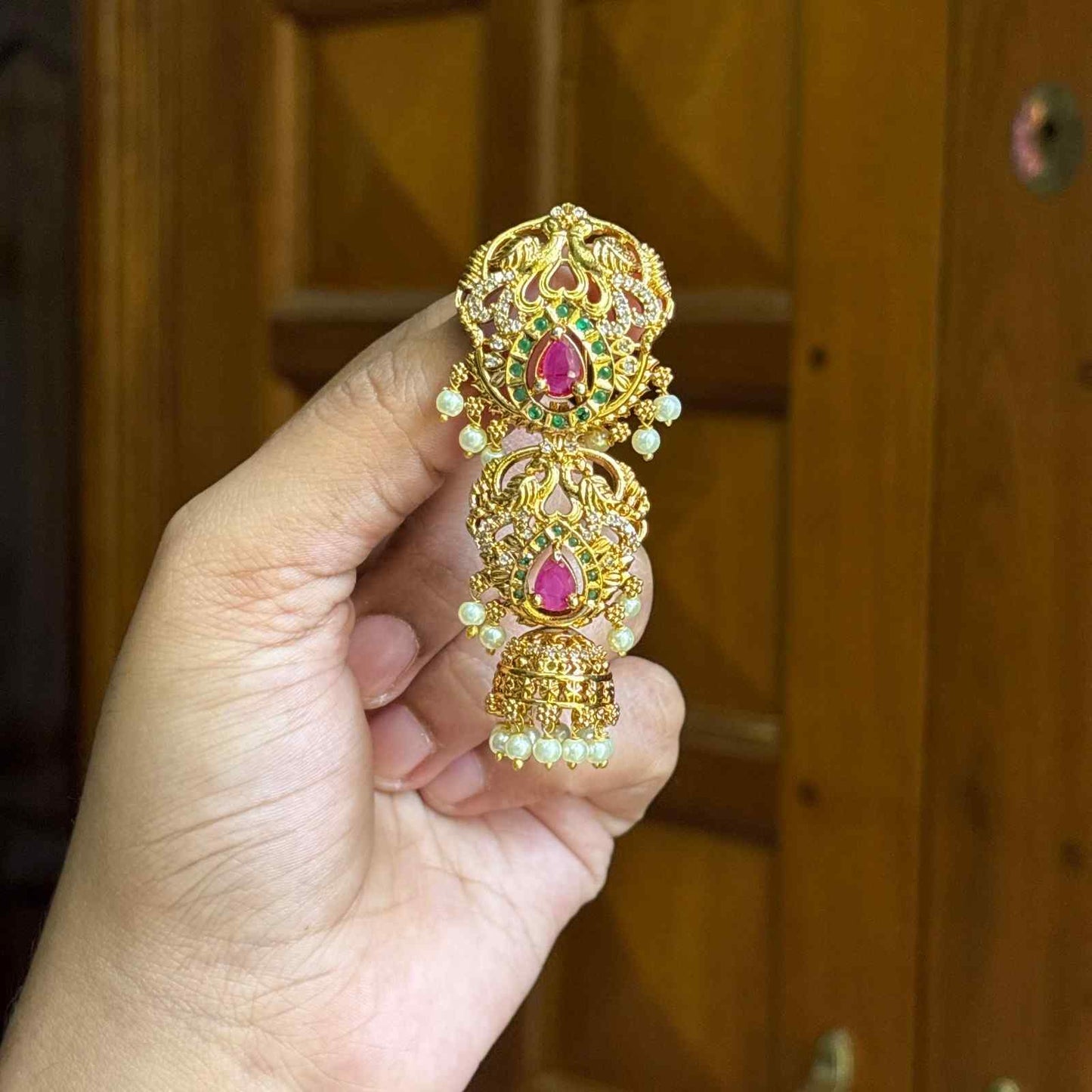 Premium Quality Floral Peacock Pattern Short Jada billa Hair Brooch / hair accessories HA054-C23
