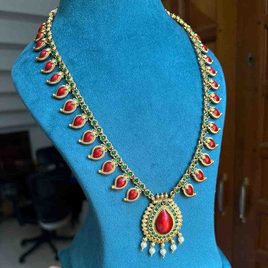Premium Look Red Enamel Palaka Manga Haram with earrings H0065-D36