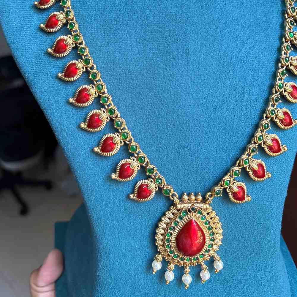 Premium Look Red Enamel Palaka Manga Haram with earrings H0065-D36