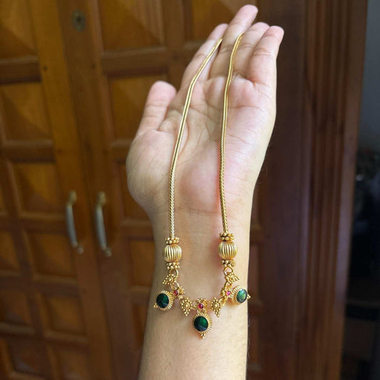 Premium Look Green Enamel Palaka Manga  Middle length Haram with earrings H0067-D21