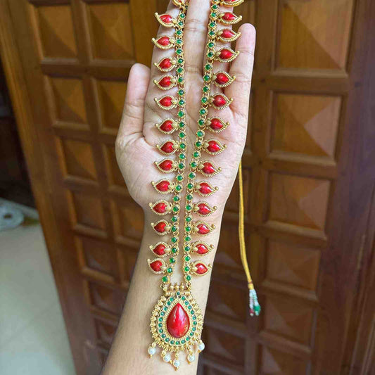 Premium Look Red Enamel Palaka Manga Haram with earrings H0065-D36