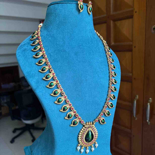 Premium Look Green Enamel Palaka Manga Haram with earrings H0066-D36
